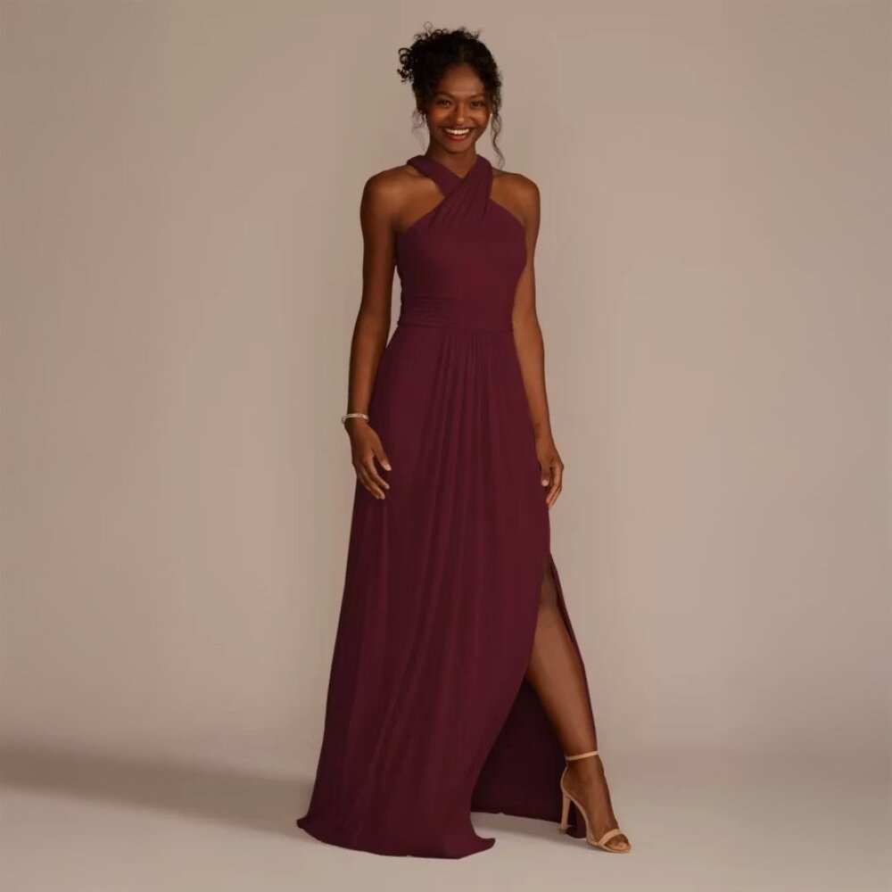 David's zbridal Crisscross High-Neck Mesh Dress